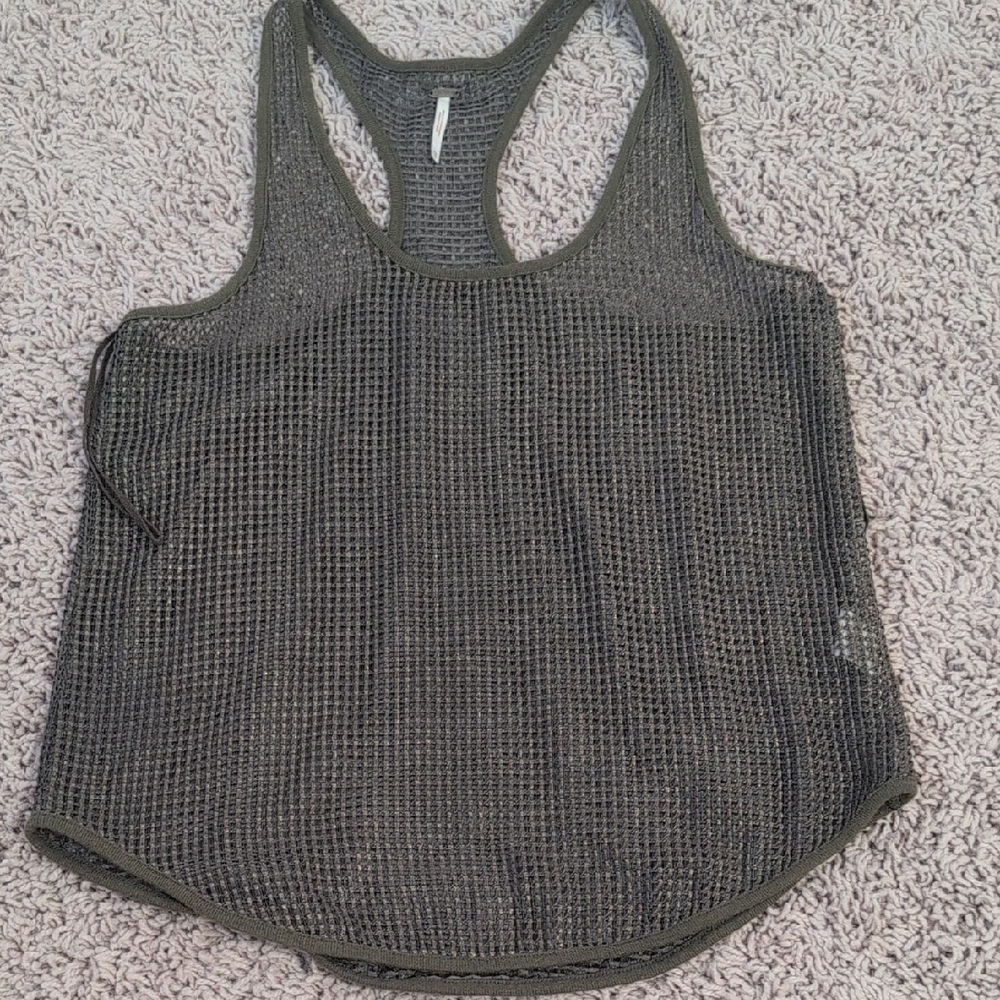 Free People Olive Green Mesh Racerback Tank Top